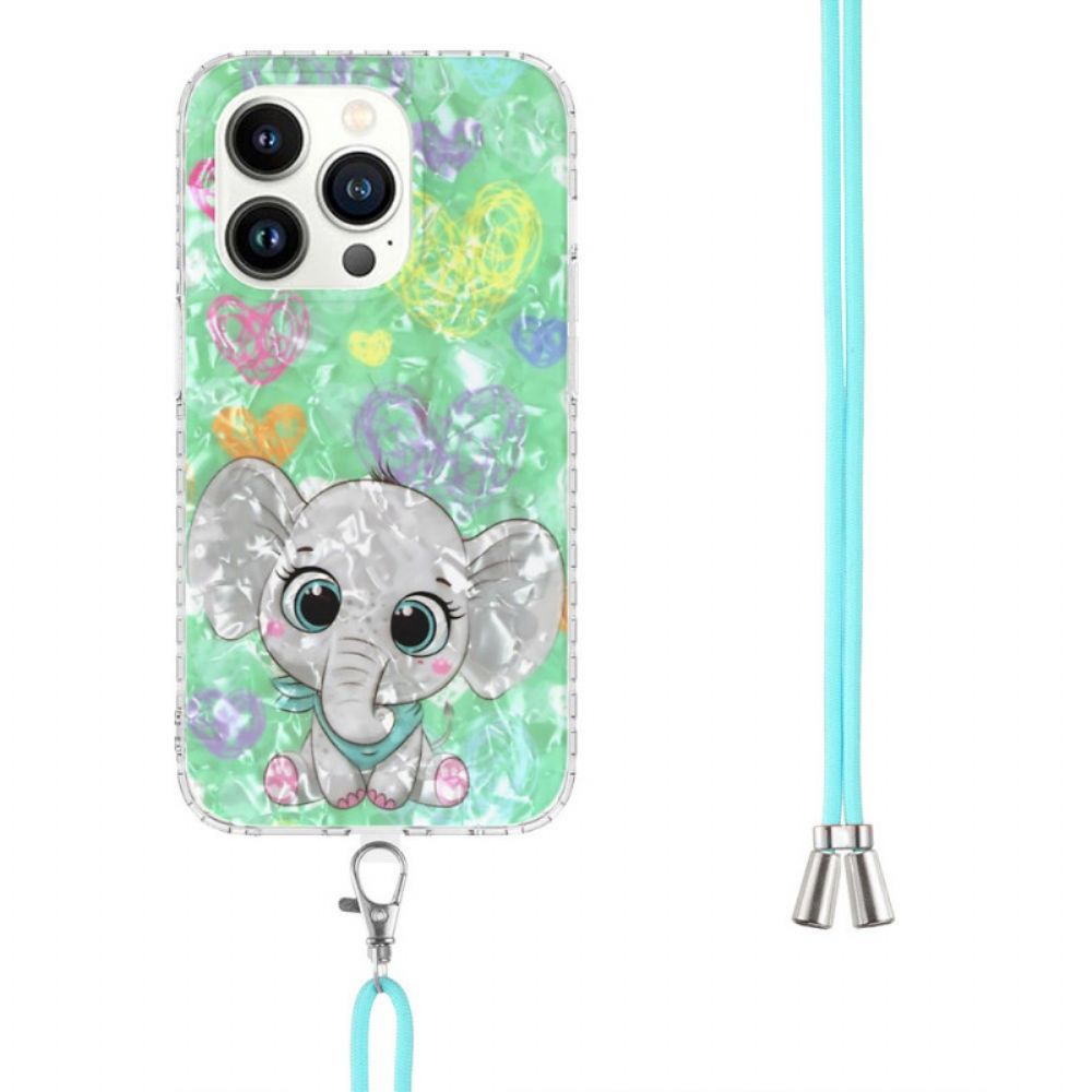 Hoesje voor iPhone 14 Pro Met Koord Koord In Olifantstijl