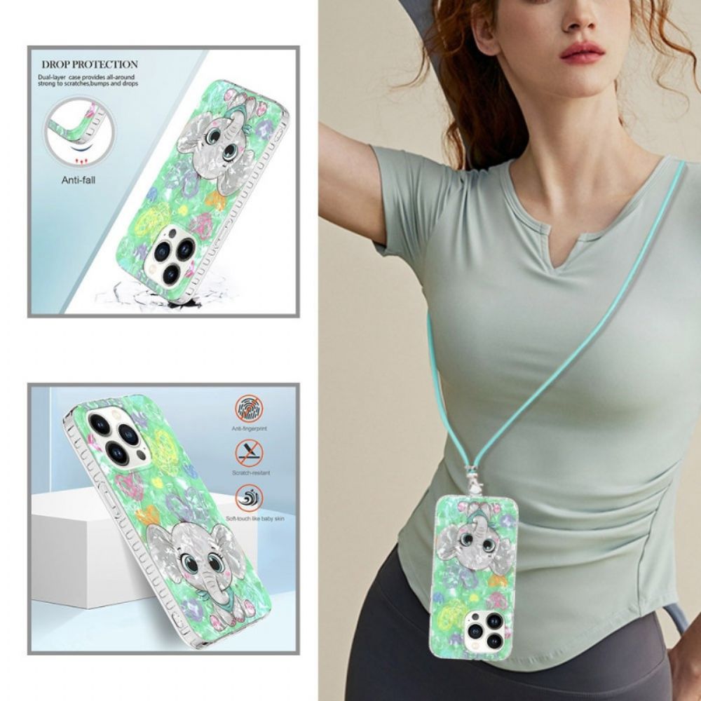 Hoesje voor iPhone 14 Pro Met Koord Koord In Olifantstijl