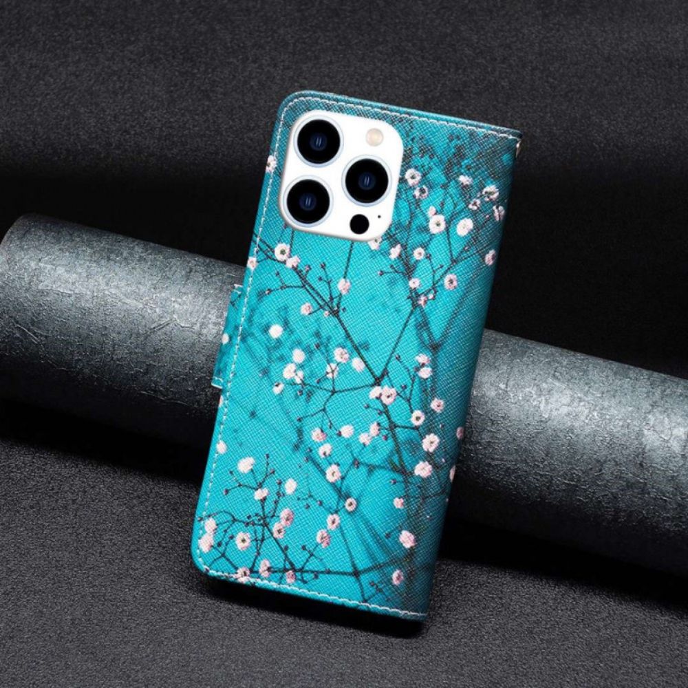 Leren Hoesje voor iPhone 14 Pro Bloeiende Takken
