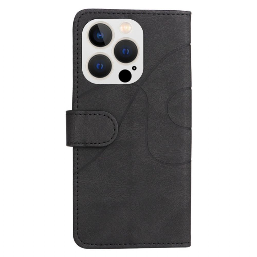 Leren Hoesje voor iPhone 14 Pro Met Ketting Tweekleurige Riem