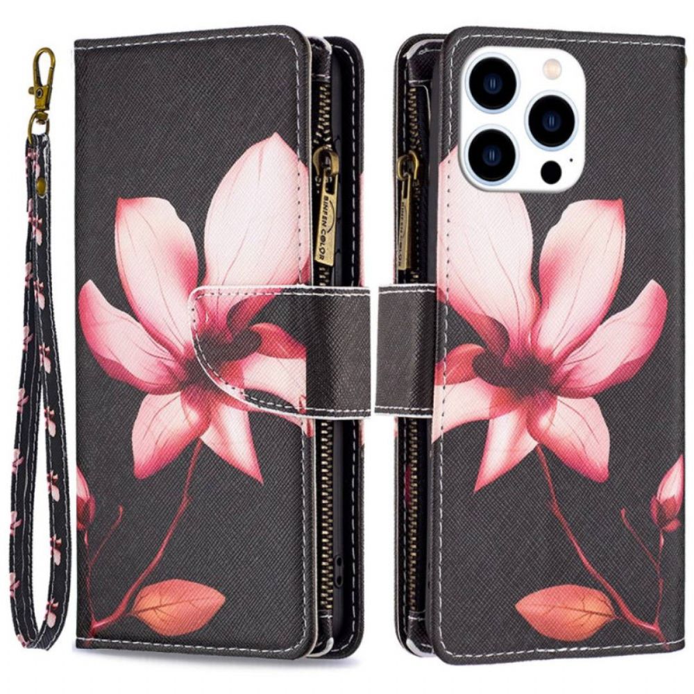 Leren Hoesje voor iPhone 14 Pro Portemonnee Leren Bloemen Portemonnee