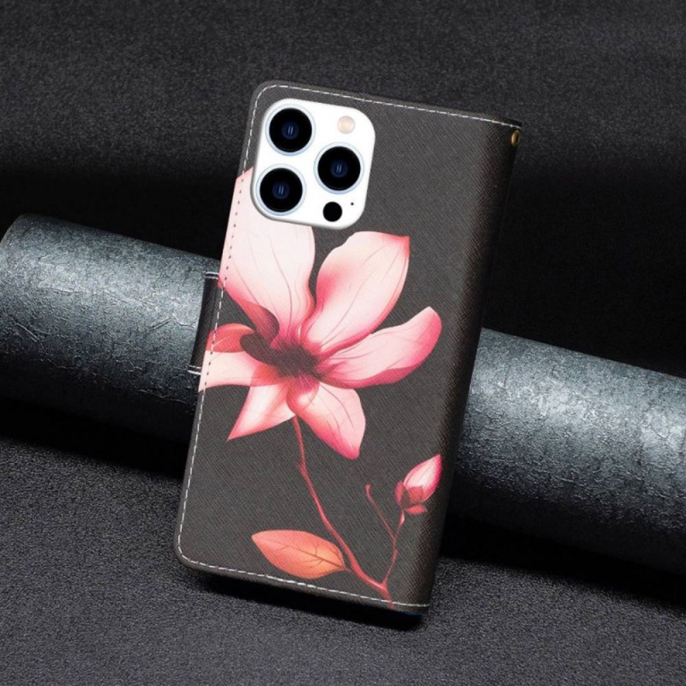 Leren Hoesje voor iPhone 14 Pro Portemonnee Leren Bloemen Portemonnee