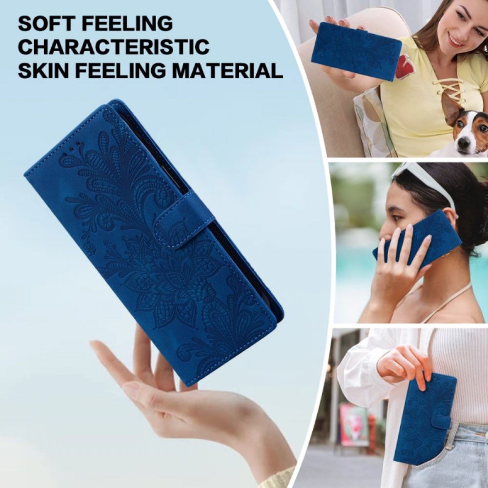 Folio-hoesje Samsung Galaxy S25 5g Telefoonhoesje Bloemenkantpatroon