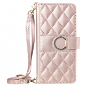 Folio-hoesje Samsung Galaxy S25 5g Telefoonhoesje Ronde Ring En Bandjes