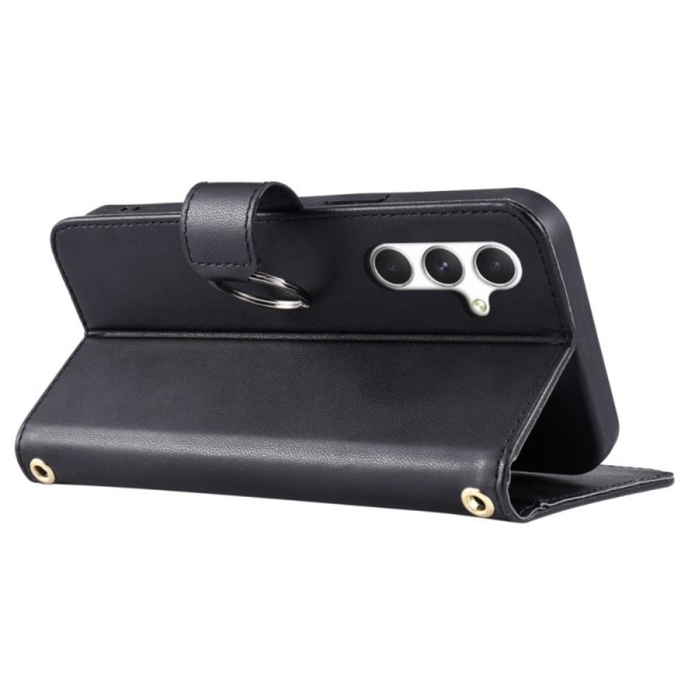 Folio-hoesje Samsung Galaxy S25 5g Telefoonhoesje Ronde Ring En Bandjes