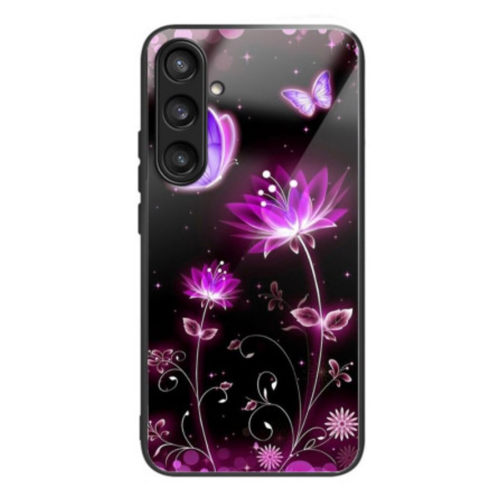Hoesje Samsung Galaxy S25 5g Gehard Glas Met Bloemen En Vlinders