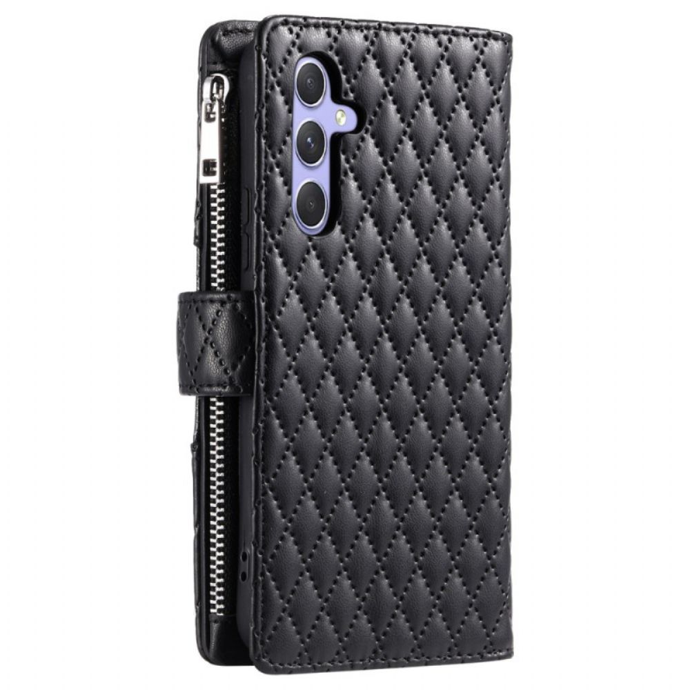 Leren Hoesje Samsung Galaxy S25 5g Gewatteerde Portemonnee Met Ritssluiting Bescherming Hoesje