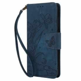 Leren Hoesje Samsung Galaxy S25 5g Suède-effect Bloemenpatroon