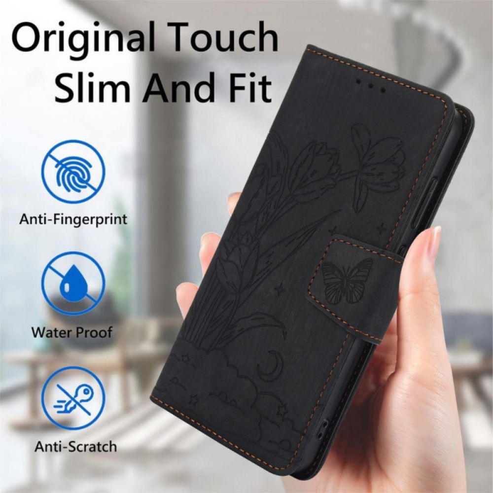 Leren Hoesje Samsung Galaxy S25 5g Suède-effect Bloemenpatroon