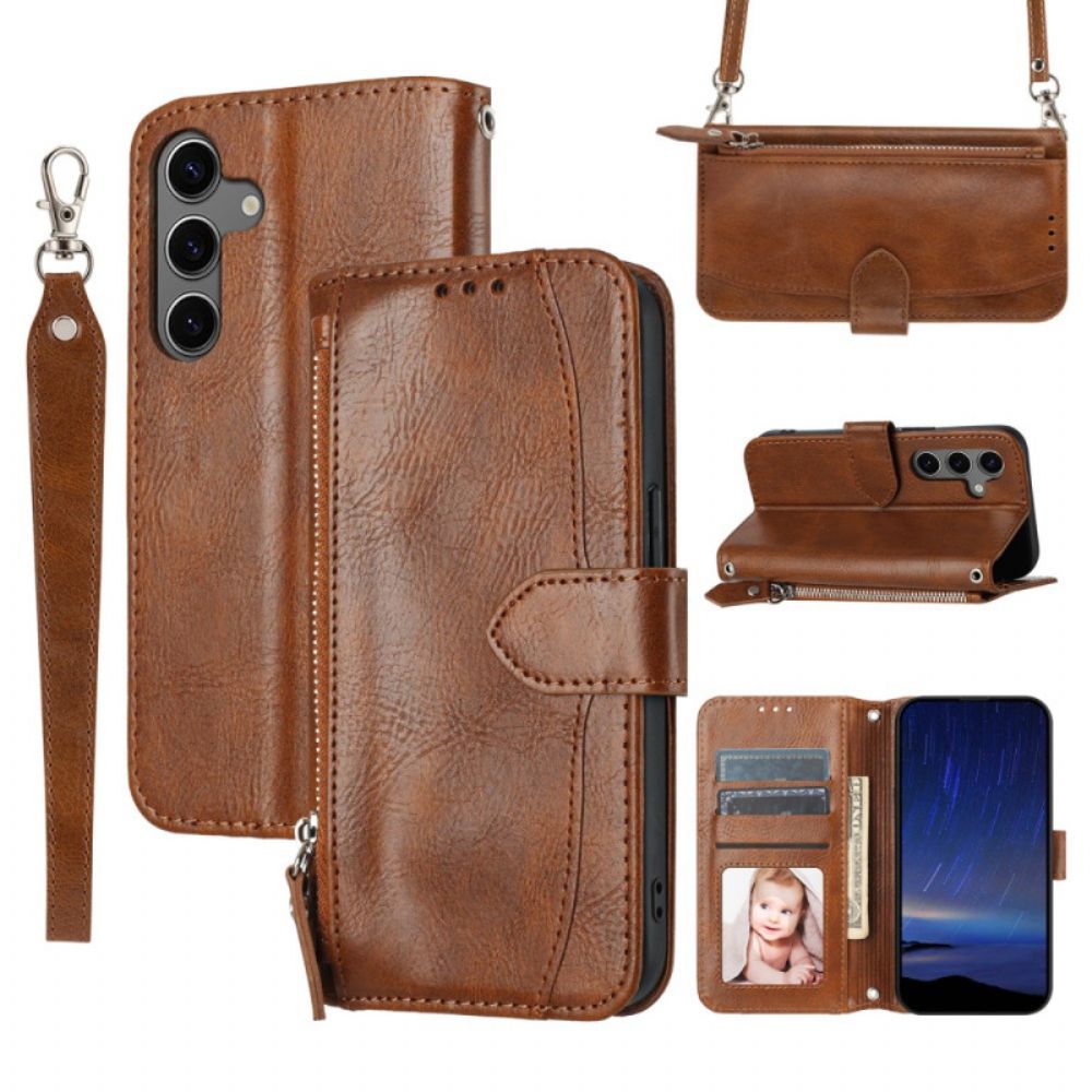 Leren Hoesje Samsung Galaxy S25 5g Vak Met Rits Riem En Schouderriem