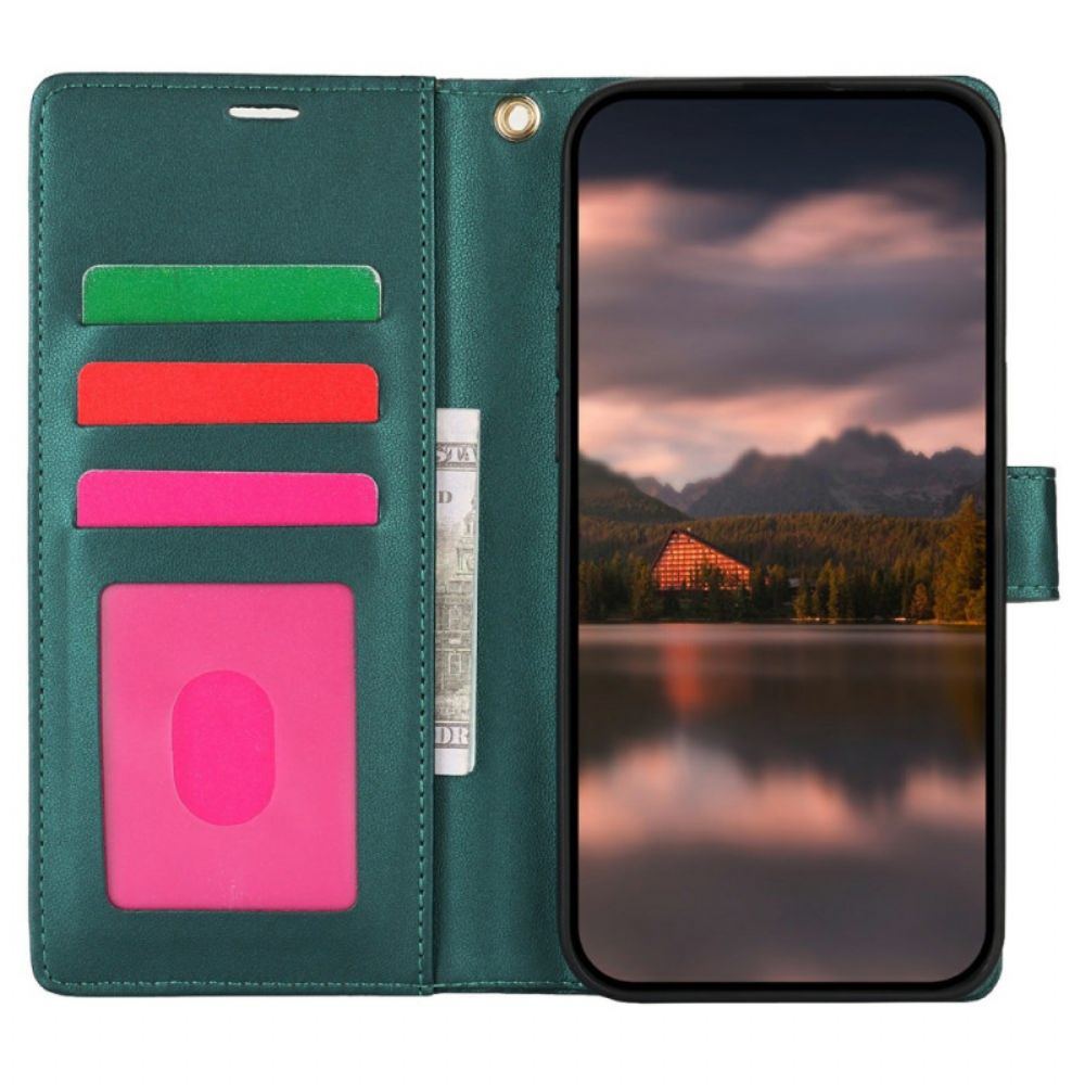 Leren Hoesje Voor Samsung Galaxy S25 5g Koord Met Bloemenprint