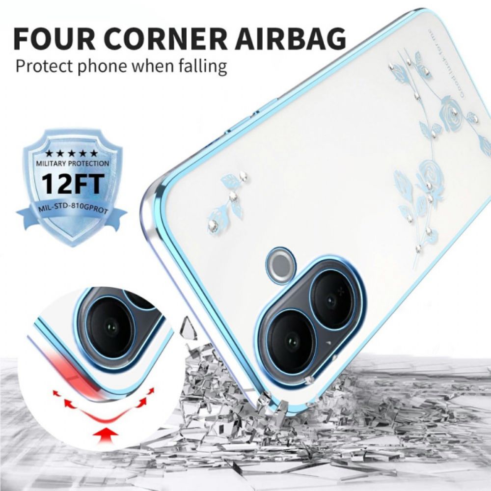 Case Hoesje Vivo V60 Lite Telefoonhoesje Strass-steentjes En Eeuwige Bloemen