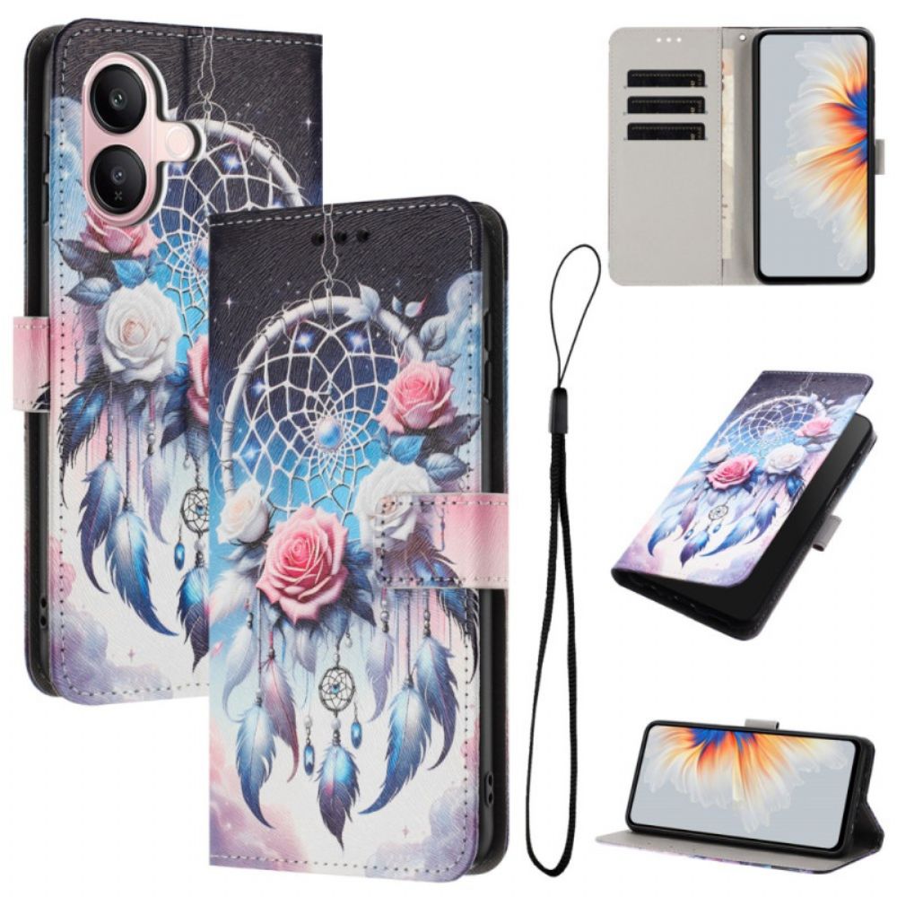 Leren Hoesje Vivo V60 Lite Rozen Dromenvanger Bescherming Hoesje