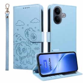 Leren Hoesje Voor Vivo V60 Lite Rfid-bescherming En Hondenpatroon