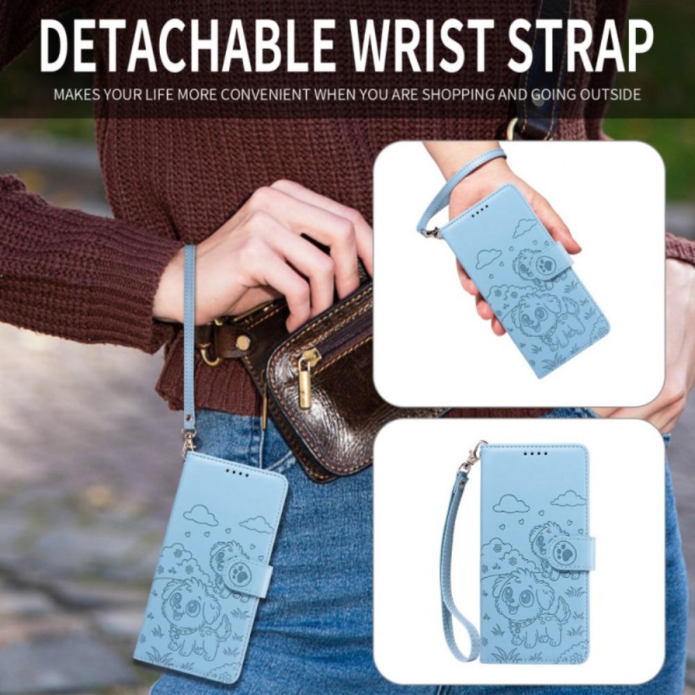 Leren Hoesje Voor Vivo V60 Lite Rfid-bescherming En Hondenpatroon