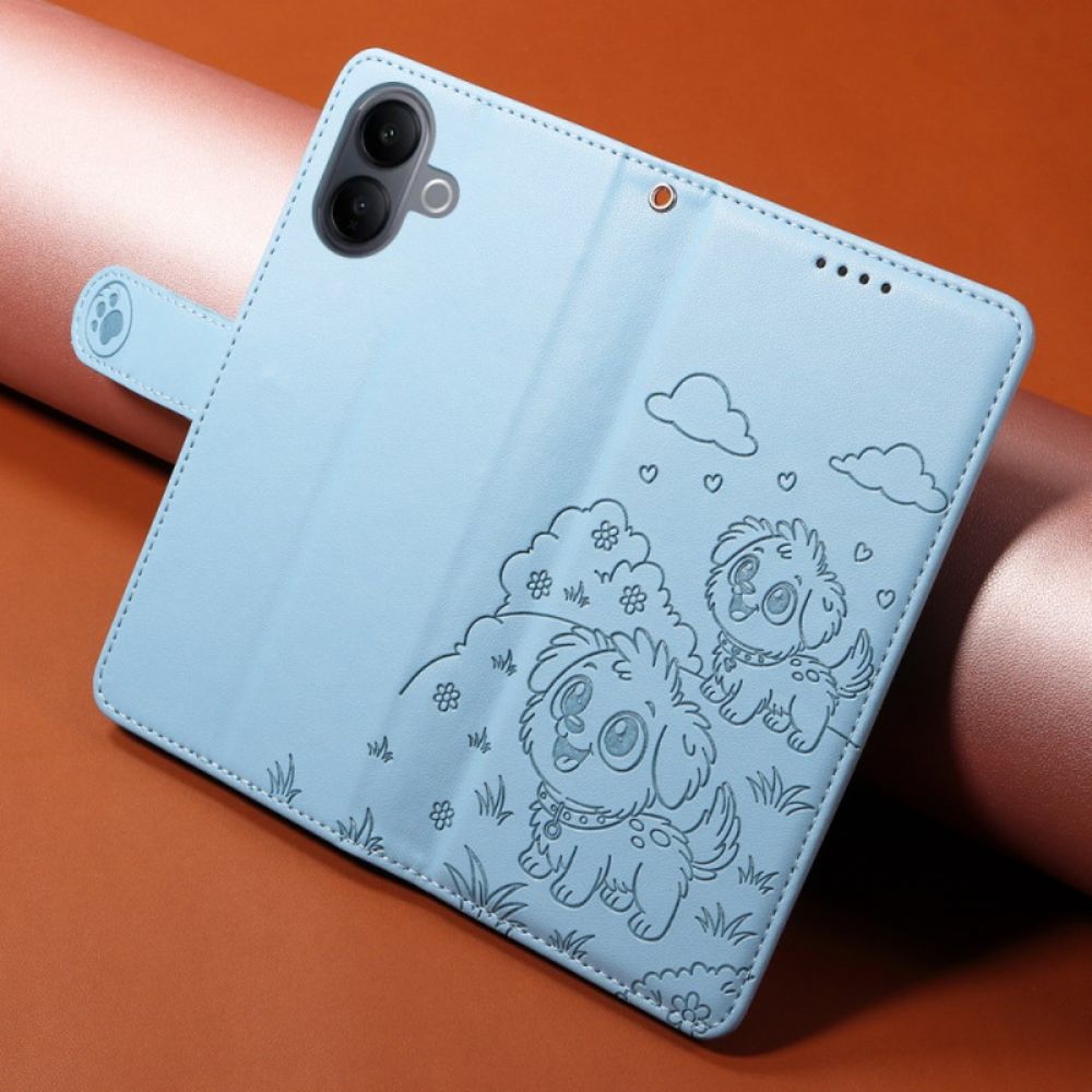 Leren Hoesje Voor Vivo V60 Lite Rfid-bescherming En Hondenpatroon