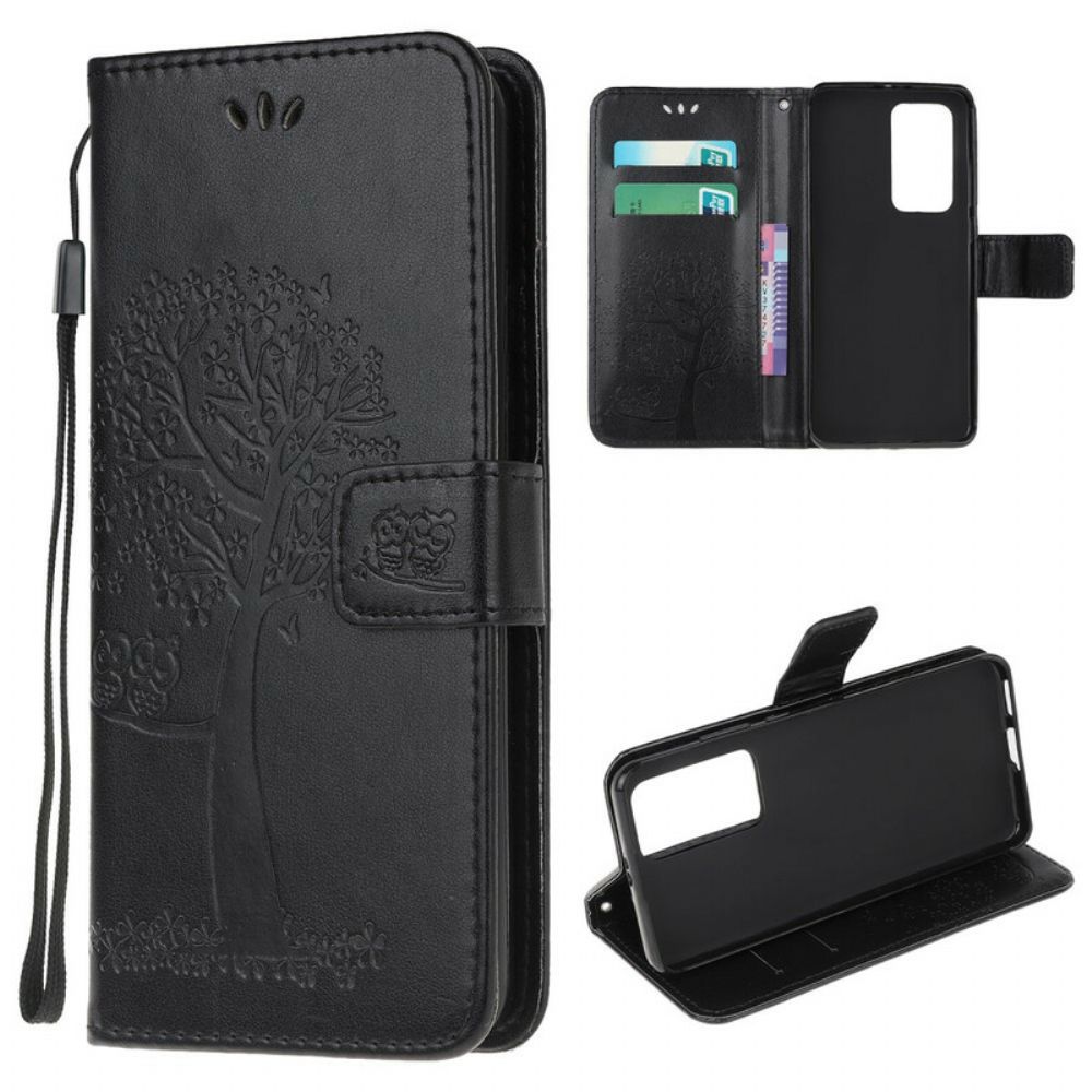 Folio-hoesje voor Xiaomi Mi 10T / 10T Pro Met Ketting Boom En Uilen Met Bandjes