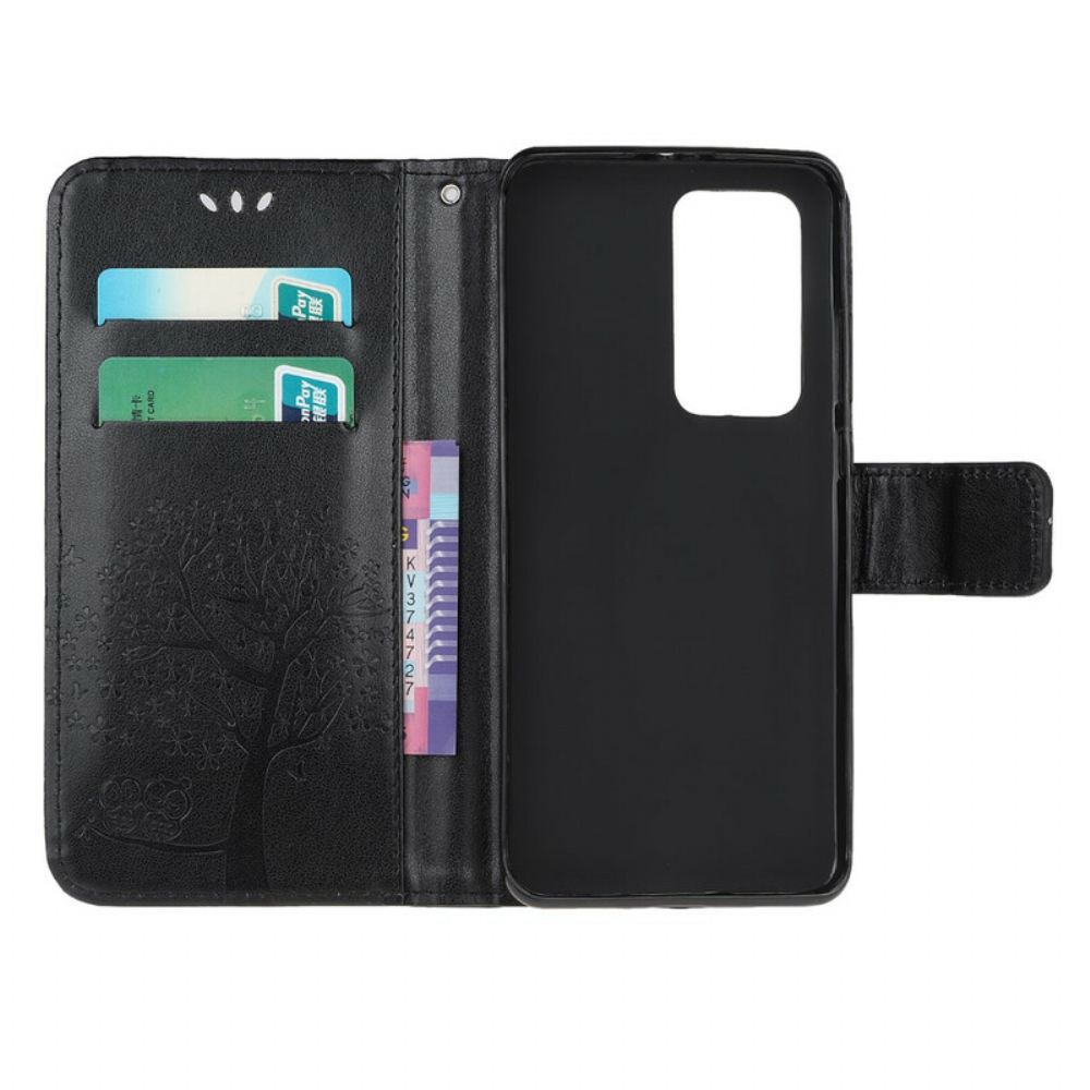 Folio-hoesje voor Xiaomi Mi 10T / 10T Pro Met Ketting Boom En Uilen Met Bandjes