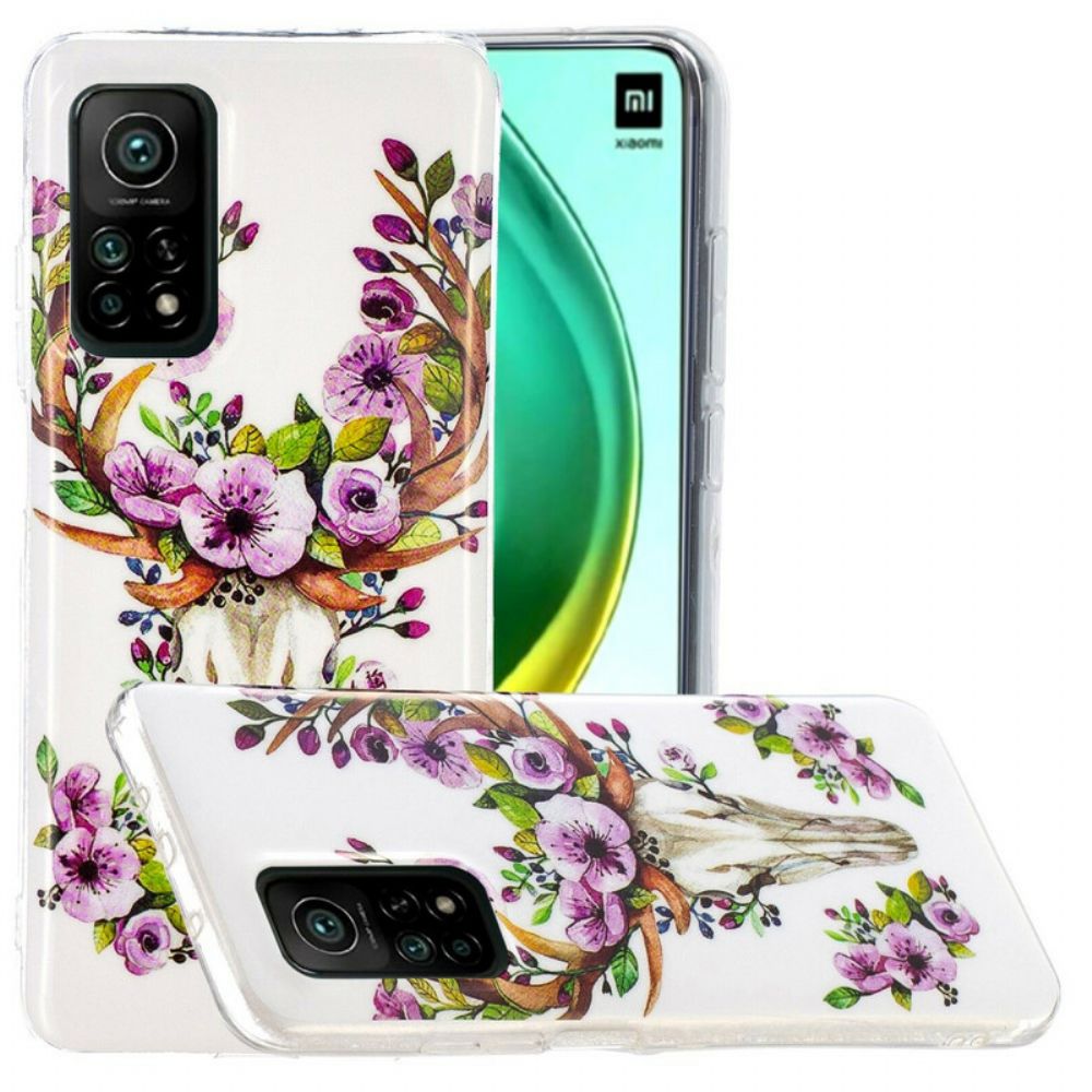 Hoesje voor Xiaomi Mi 10T / 10T Pro Fluorescerende Eland Met Bloemen