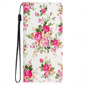Folio-hoesje iPhone 16 Plus Telefoonhoesje Rode Bloemen Met Riem