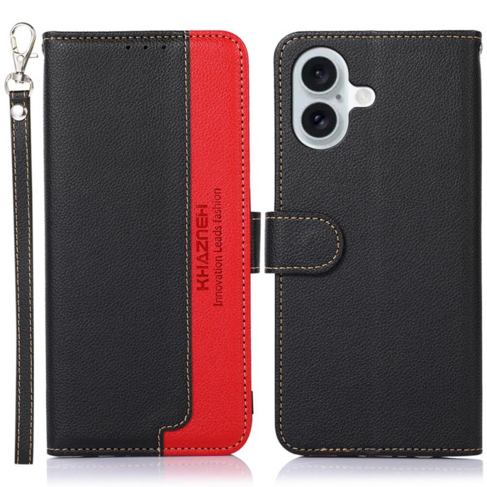 Leren Hoesje iPhone 16 Plus Khazneh Bicolor Rfid-blokkering Bescherming Hoesje