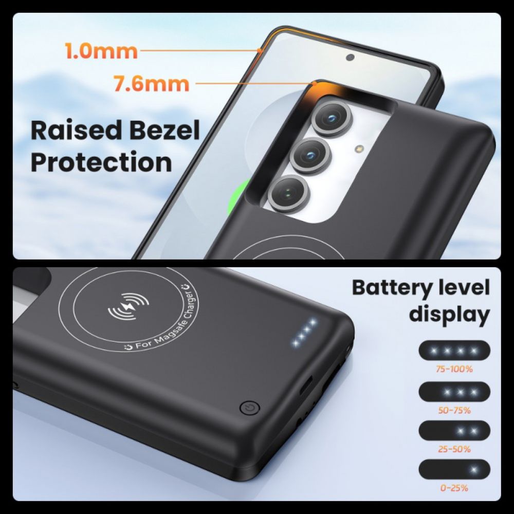 10000mah Batterijhoes Voor Samsung Galaxy S25 Plus / S24 Plus Met Oplader En Magnetische Bevestiging