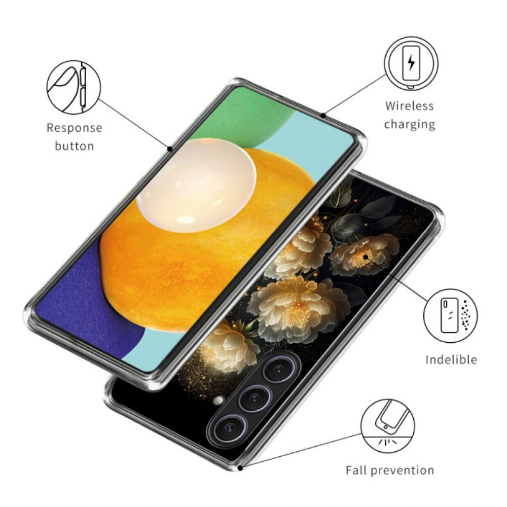 Case Hoesje Samsung Galaxy S25 Plus 5g Telefoonhoesje Gouden Pioenrozen