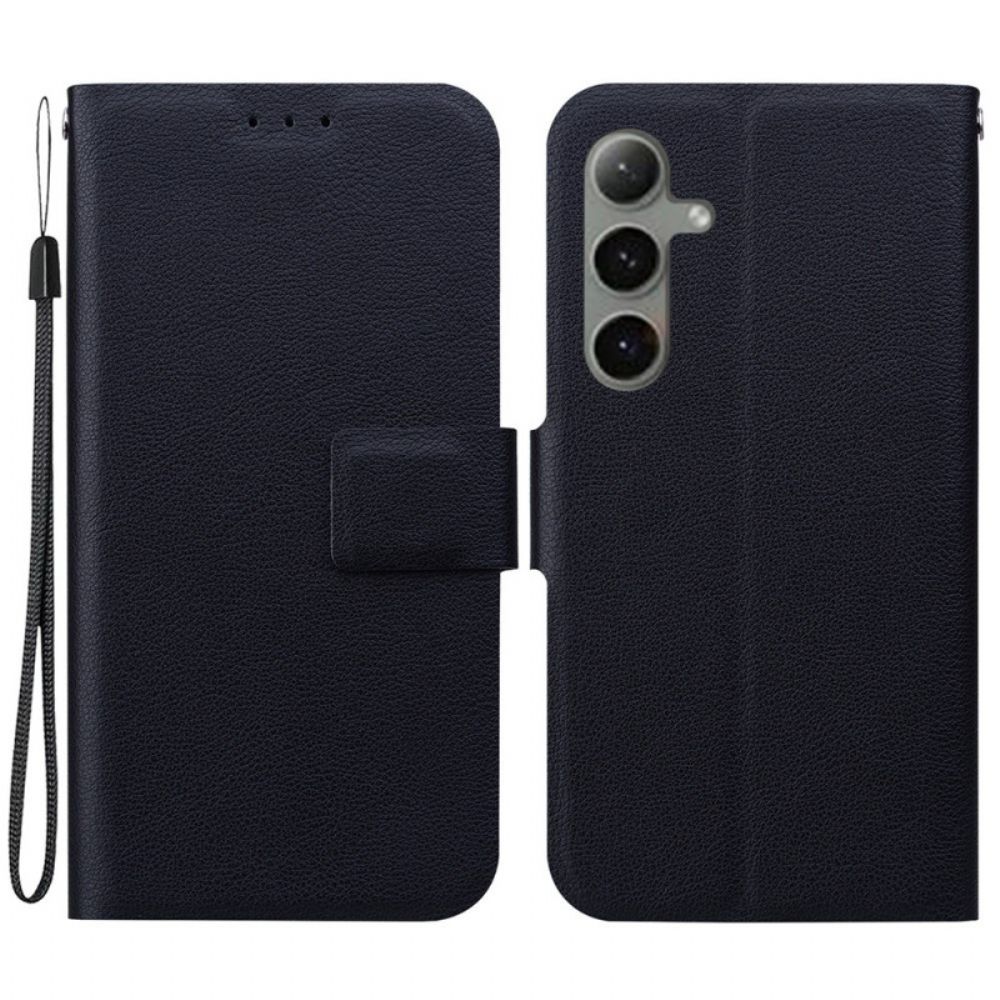 Folio-hoesje Samsung Galaxy S25 Plus 5g Telefoonhoesje Effen Leerlook Met Bandje