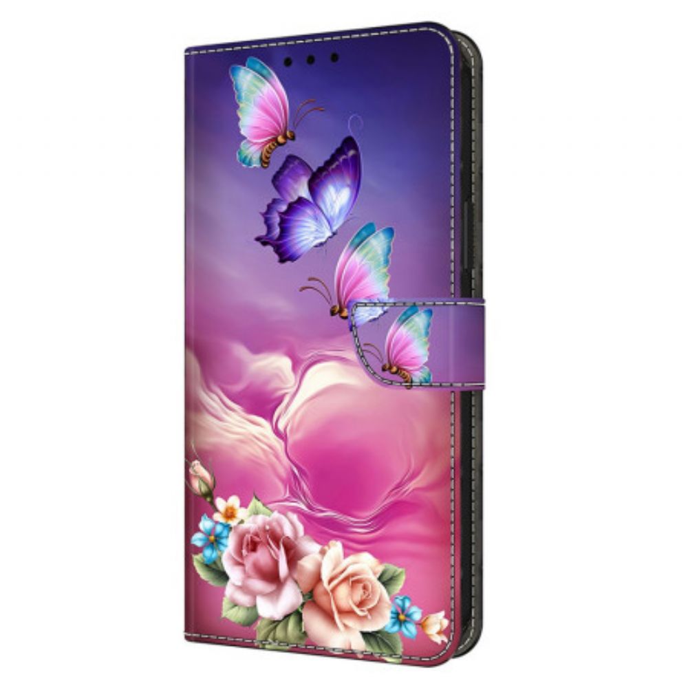 Folio-hoesje Samsung Galaxy S25 Plus 5g Telefoonhoesje Vlinders En Kleine Bloemen