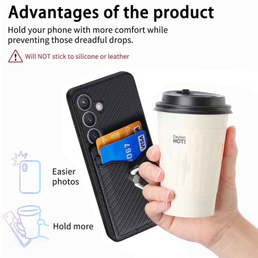 Hoesje Samsung Galaxy S25 Plus 5g Kaarthouder En Ringhouder Van Koolstofvezel