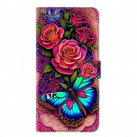 Leren Hoesje Samsung Galaxy S25 Plus 5g Blauwachtige Vlinder Bescherming Hoesje