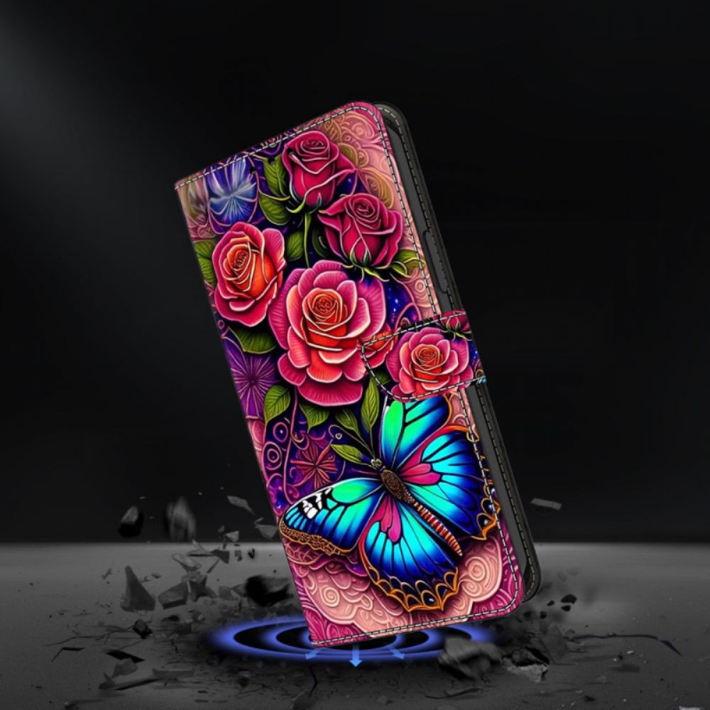Leren Hoesje Samsung Galaxy S25 Plus 5g Blauwachtige Vlinder Bescherming Hoesje
