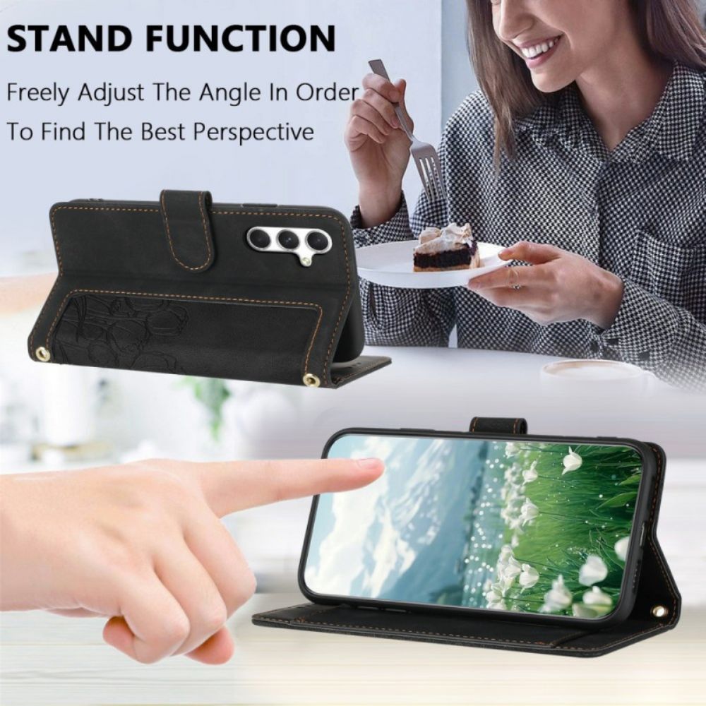 Leren Hoesje Samsung Galaxy S25 Plus 5g Bloemen In Suède-effect