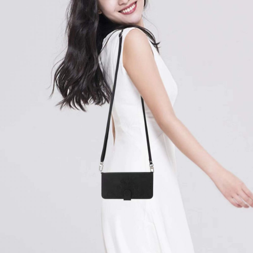 Leren Hoesje Samsung Galaxy S25 Plus 5g Bloemenpatroon En Bandjes Bescherming Hoesje