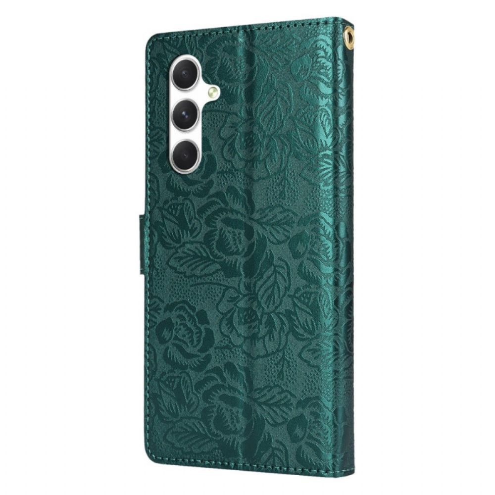Leren Hoesje Samsung Galaxy S25 Plus 5g Bloemenprint Met Bandje