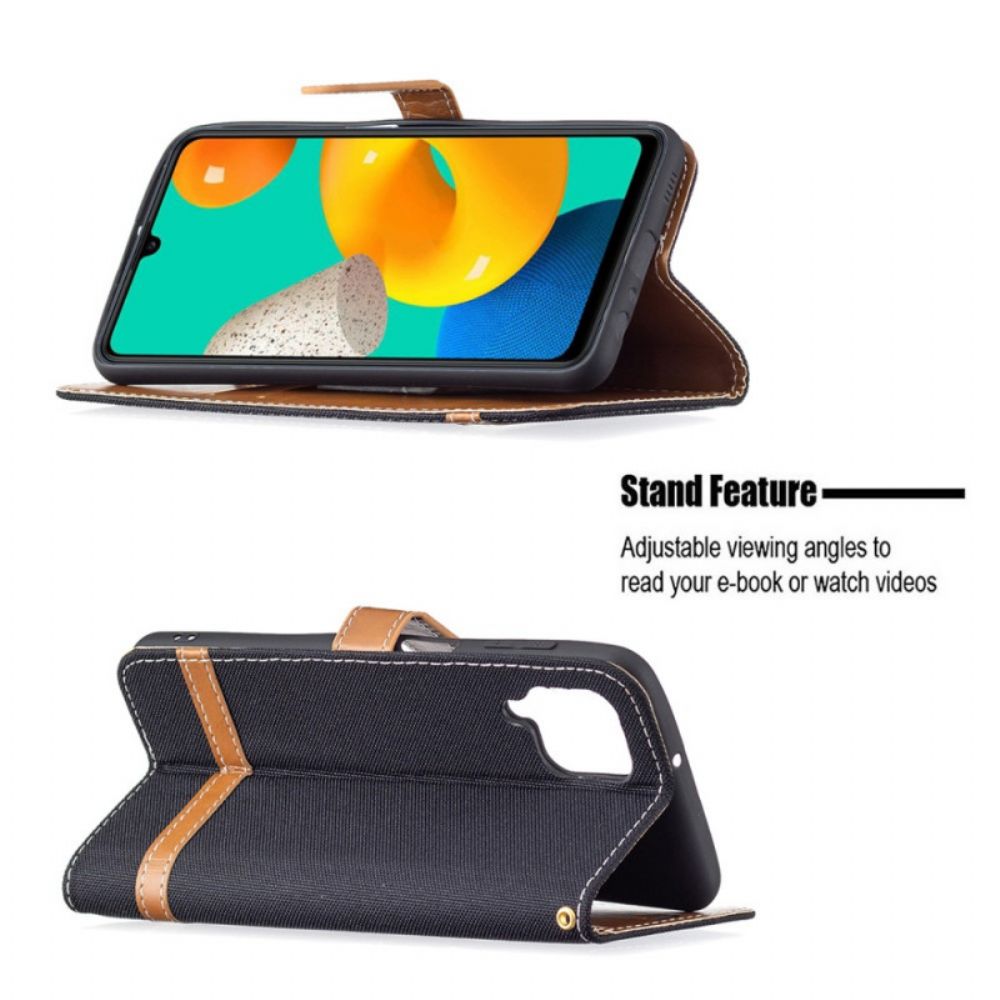 Folio-hoesje voor Samsung Galaxy M32 Met Ketting Stof En Lederlook Band