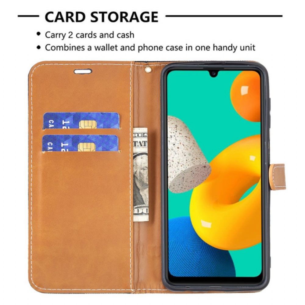 Folio-hoesje voor Samsung Galaxy M32 Met Ketting Stof En Lederlook Band