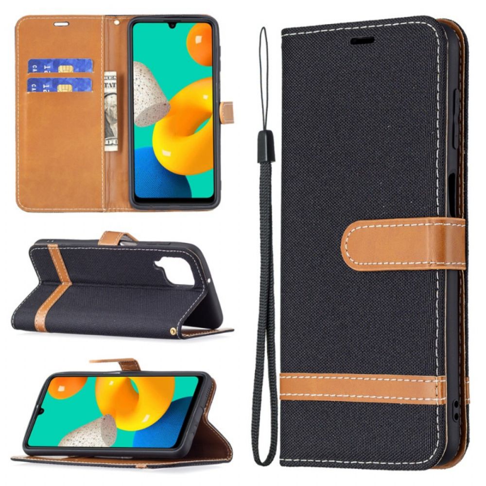 Folio-hoesje voor Samsung Galaxy M32 Met Ketting Stof En Lederlook Band