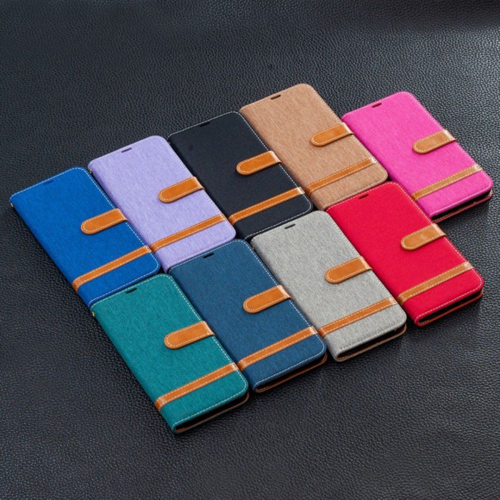 Folio-hoesje voor Samsung Galaxy M32 Met Ketting Stof En Lederlook Band
