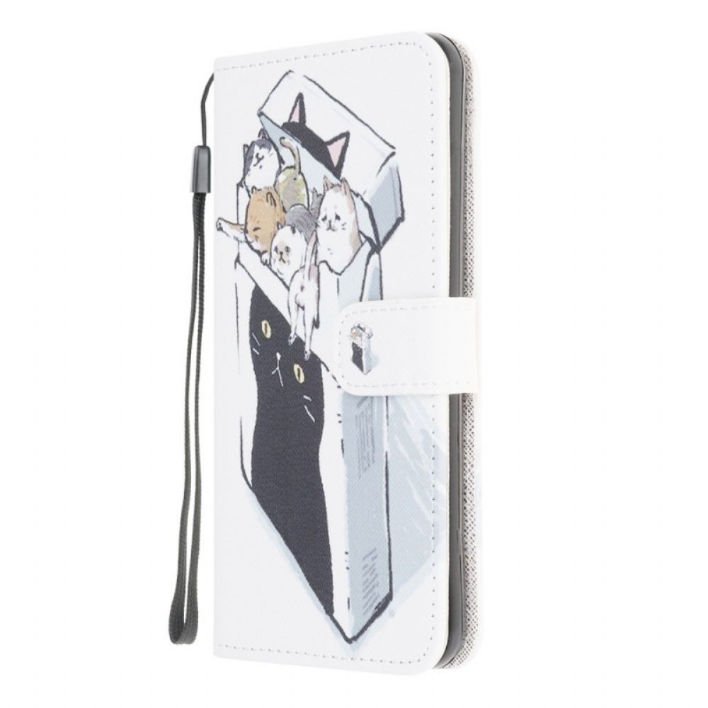 Folio-hoesje voor Samsung Galaxy M32 Met Ketting Thong Katten Levering