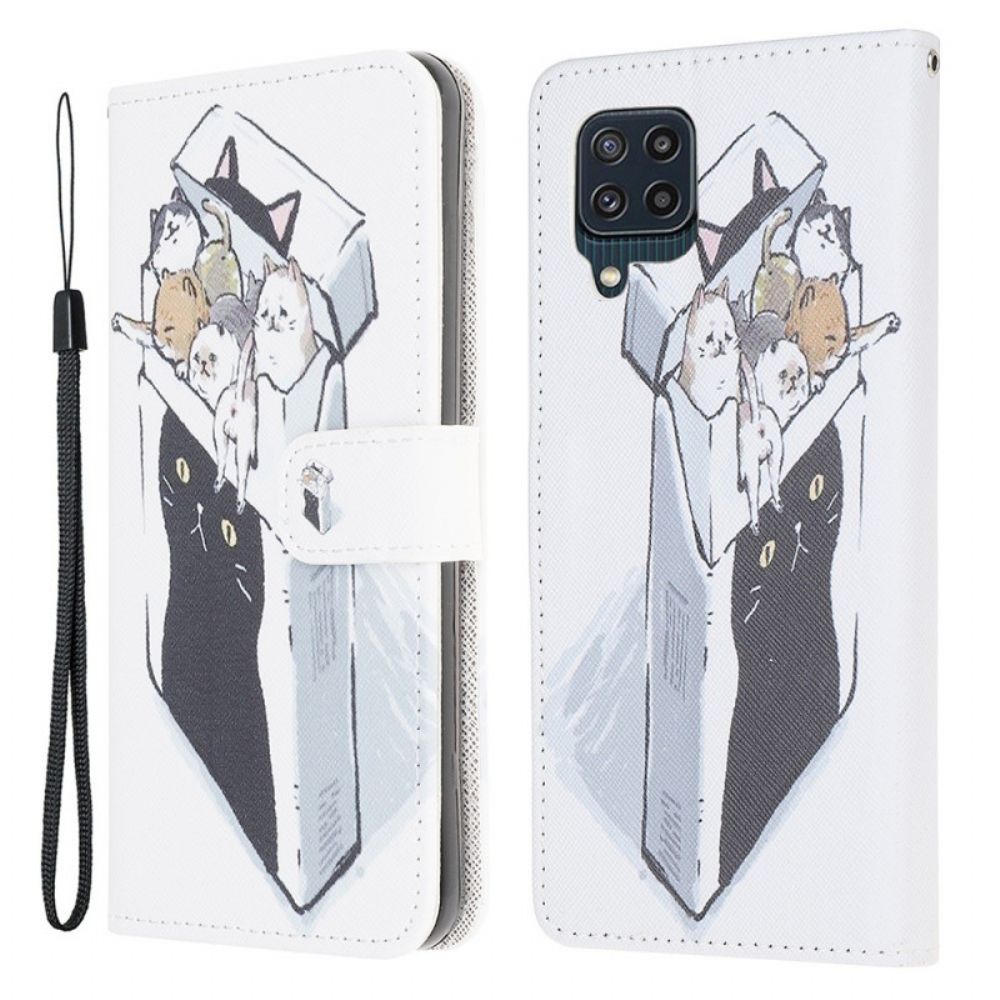 Folio-hoesje voor Samsung Galaxy M32 Met Ketting Thong Katten Levering