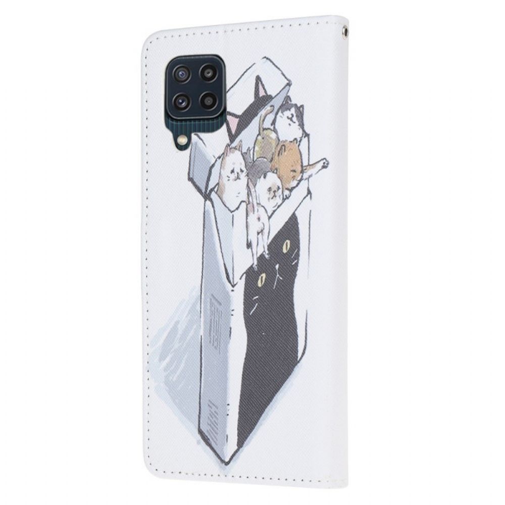 Folio-hoesje voor Samsung Galaxy M32 Met Ketting Thong Katten Levering