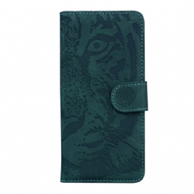 Leren Hoesje voor Samsung Galaxy M32 Tijgergezicht Afdrukken