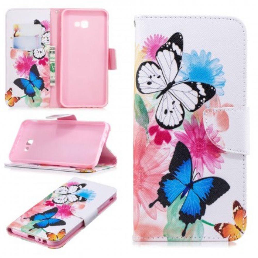 Folio-hoesje voor Samsung Galaxy J4 Plus Geschilderde Vlinders En Bloemen