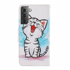 Flip Case voor Samsung Galaxy S21 Plus 5G Met Ketting Thong Kleur Kitten