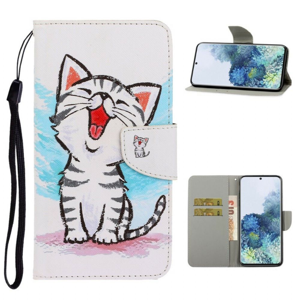 Flip Case voor Samsung Galaxy S21 Plus 5G Met Ketting Thong Kleur Kitten