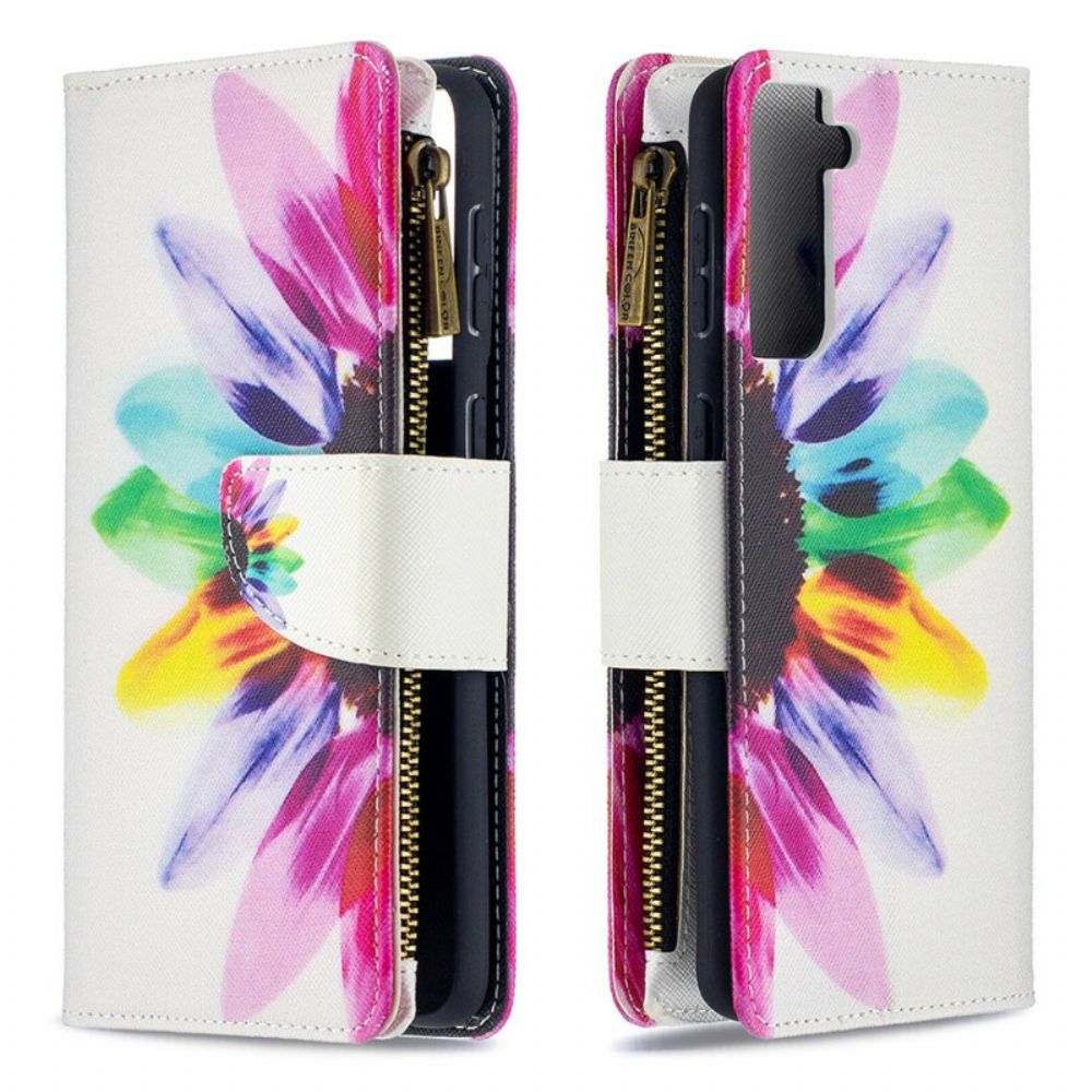 Folio-hoesje voor Samsung Galaxy S21 Plus 5G Aquarel Bloem Zak Met Rits