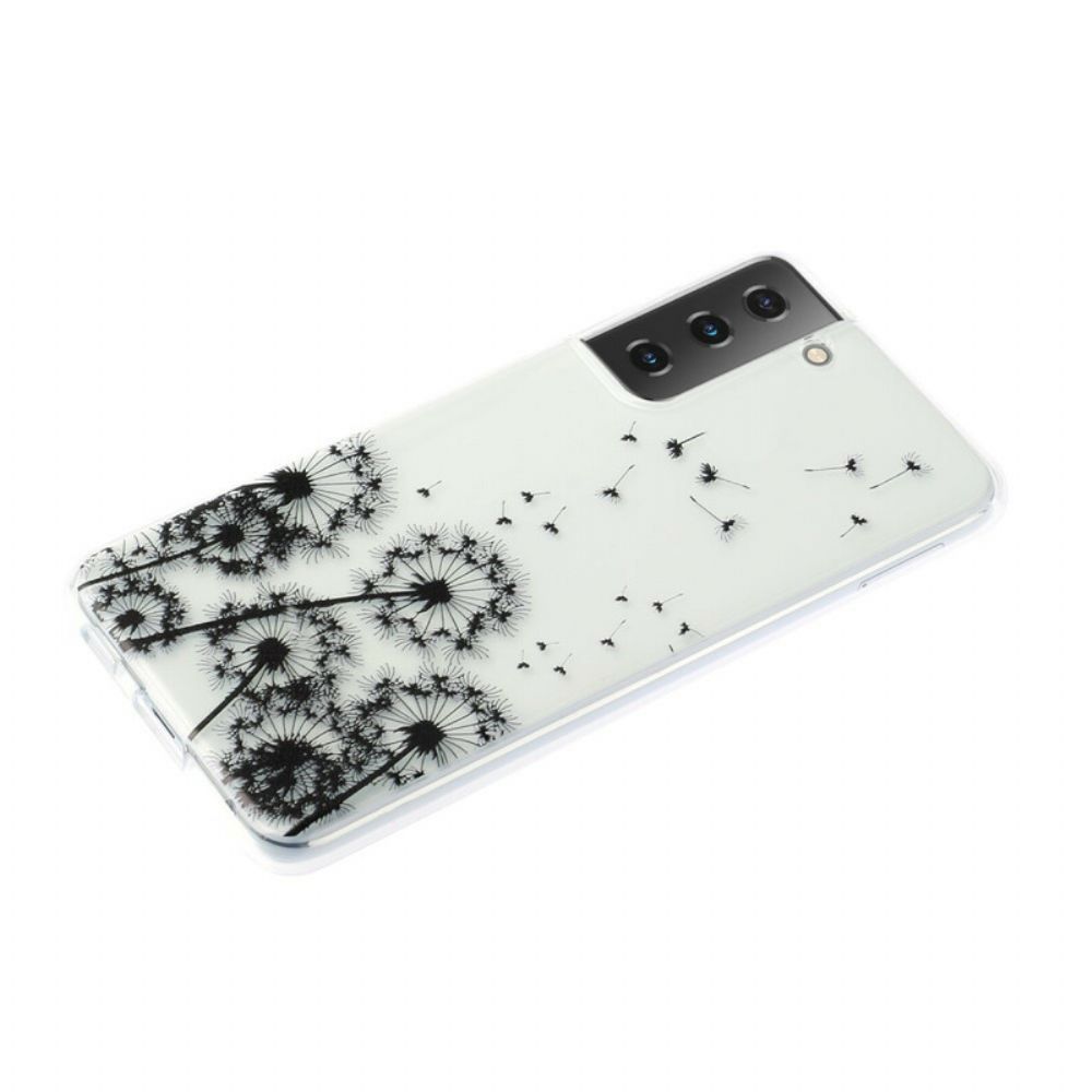 Hoesje voor Samsung Galaxy S21 Plus 5G Transparante Zwarte Paardebloemen