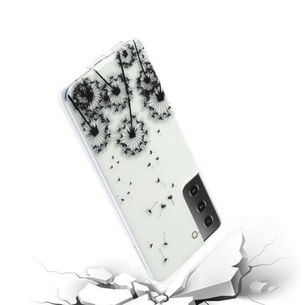 Hoesje voor Samsung Galaxy S21 Plus 5G Transparante Zwarte Paardebloemen