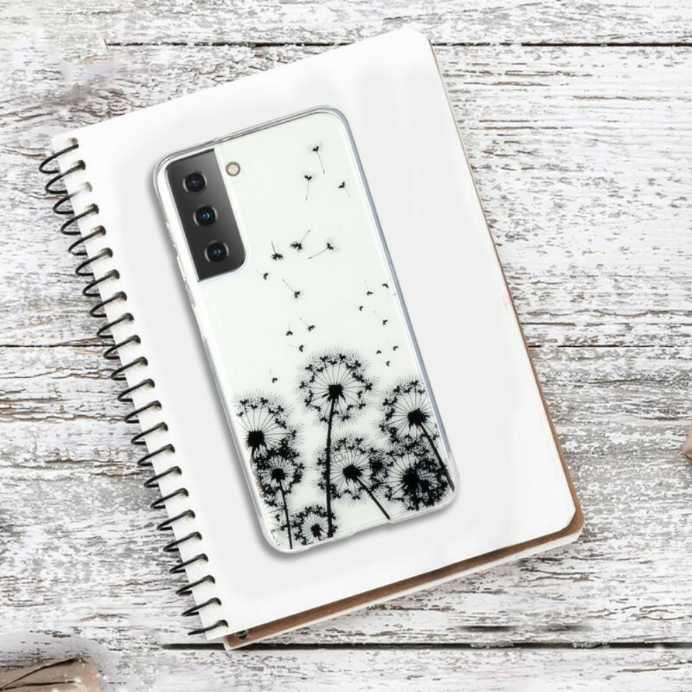 Hoesje voor Samsung Galaxy S21 Plus 5G Transparante Zwarte Paardebloemen